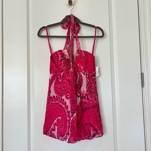 Silk Milly of New York Flowy Halter Top Pink Paisley Water Color Print NWT